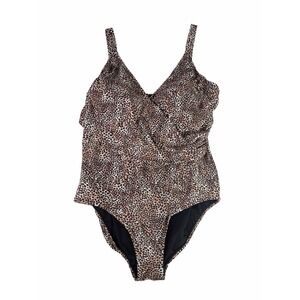 Caribbean Sand 18W One Piece Swimsuit Leopard Print Tummy Control Adjustable EUC